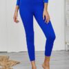 Athletic Skinny Polyester Raised Waist Solid Color Trousers - Image 4