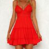 Sleeveless Straps Neck Lace Up Stretch Polyester Cotton Mini Dress - Image 6
