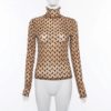 Solid Moon Print Turtleneck Long Sleeve Elegant Skinny Casual T shirt