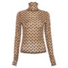 Solid Moon Print Turtleneck Long Sleeve Elegant Skinny Casual T shirt - Image 12