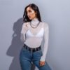 Solid Moon Print Turtleneck Long Sleeve Elegant Skinny Casual T shirt - Image 17