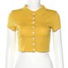Fashion Ribbed bodycon solid turn down collar crop top - Image 3
