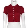 Fashion Ribbed bodycon solid turn down collar crop top - Image 6
