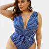 Striped Backless Deep Necklines High Leg Swimwear - Image 2