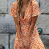 Sunflower V Neck Ditsy Printed Short Sleeve Beach Mini Dress