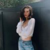 Thin Ribbed Knitted butterfly long sleeve crop top