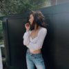 Thin Ribbed Knitted butterfly long sleeve crop top - Image 3