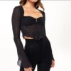 Thin Ribbed Knitted butterfly long sleeve crop top - Image 6