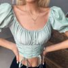 Trend French romance pleated pleated slim fit crop top