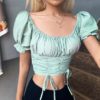 Trend French romance pleated pleated slim fit crop top - Image 2