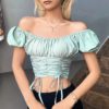Trend French romance pleated pleated slim fit crop top - Image 5