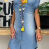 Turndown Collar Beach Shirt Mini Dress