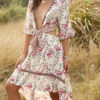 V-Neck Half Sleeves Floral Print Layered Beach Dress - Image 4