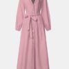 V-Neck High Waist Long Sleeve Pleated Casual Elegant Maxi Dress - Image 2