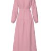 V-Neck High Waist Long Sleeve Pleated Casual Elegant Maxi Dress - Image 3