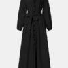 V-Neck High Waist Long Sleeve Pleated Casual Elegant Maxi Dress - Image 9