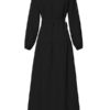 V-Neck High Waist Long Sleeve Pleated Casual Elegant Maxi Dress - Image 10