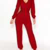 V Neck Long Sleeve Stretch Jumpsuit - Image 3