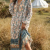 V Neck Long Sleeves Floral Print Maxi Dress - Image 2