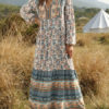V Neck Long Sleeves Floral Print Maxi Dress - Image 3