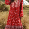 V Neck Long Sleeves Floral Print Maxi Dress - Image 5