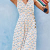 V Neck Print Buttons Knee Length Beach Dress
