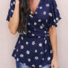 V Neck Sexy Printed Short Sleeves Tops - Image 2