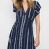 V Neck Stripes Buttons Up Beach Mini Dress