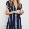 V Neck Stripes Buttons Up Beach Mini Dress - Image 2