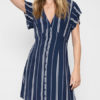 V Neck Stripes Buttons Up Beach Mini Dress - Image 4