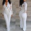 V-neck Plus Size Wide Leg Long Pants Office Lady Jumpsuits