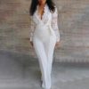 V-neck Plus Size Wide Leg Long Pants Office Lady Jumpsuits - Image 2
