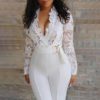 V-neck Plus Size Wide Leg Long Pants Office Lady Jumpsuits - Image 4