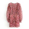 Vintage Floral Print O Neck Ruffle Mini Dress - Image 3