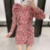 Vintage Floral Print O Neck Ruffle Mini Dress