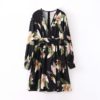 Vintage Floral Print V Neck Mini Dress