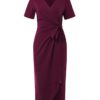 Waist Tie V Neck Short Sleeve Casual Wrapped Long Maxi Dress