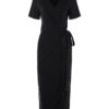 Waist Tie V Neck Short Sleeve Casual Wrapped Long Maxi Dress - Image 4