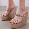 Wedge Heel Sandals Open Toe Transparente Jeweled Chic Women's Shoes