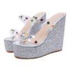 Wedge Heel Sandals Open Toe Transparente Jeweled Chic Women's Shoes - Image 5