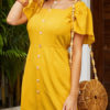 Square Neck Cotton Blend Beach Dress