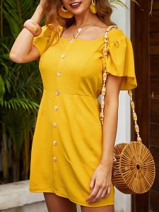 Square Neck Cotton Blend Beach Dress