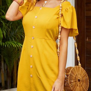 Square Neck Cotton Blend Beach Dress