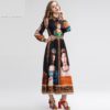 Vintage Long Sleeve Gorgeous Painting Queen Print  Elegant dress
