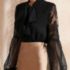 Blouse Cotton Pussy Bow Balloon Sleeve Long Sleeves Tops