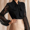 Blouse Cotton Pussy Bow Balloon Sleeve Long Sleeves Tops - Image 2