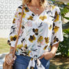 Blouse Printed Knotted V Neck Half Sleeves Tops
