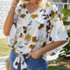 Blouse Printed Knotted V Neck Half Sleeves Tops - Image 2