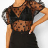 Blouse Tulle Polka Dot Short Sleeves Tops - Image 2
