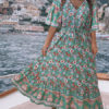Boho Floral Print V Neck Maxi Dresses - Image 2